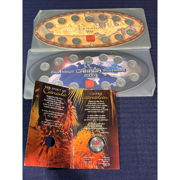 1999 & 2000 Millenium Quarter Coin Sets, and a 2001 Quarter