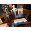 Image 3 : Glass oil, lamp, vintage clock, and a collection of Avon trucks, buses, and RVs Winnebago, greyhound