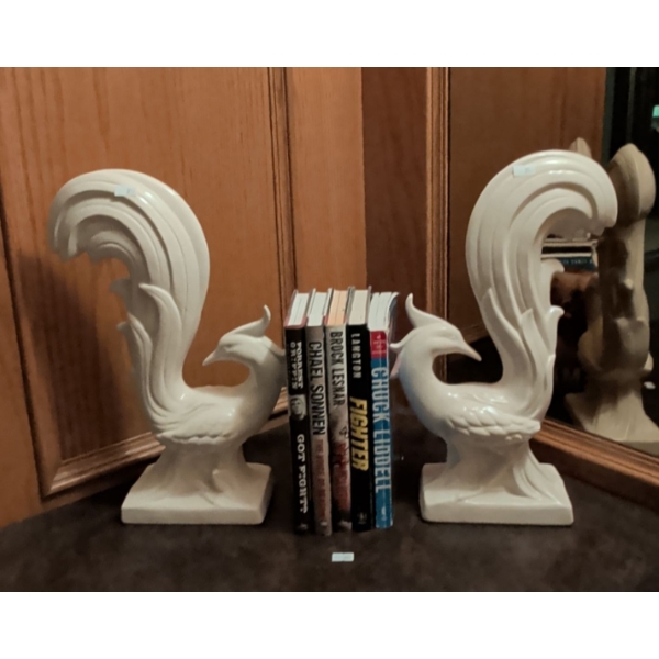 Porcelain Pheasant Book Ends w/ Mixed Martial Arts Book Collection