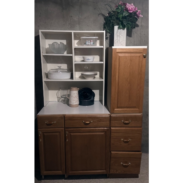 Two-Piece Wooden Kitchen Cabinet with Shelving and Storage