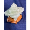 Image 4 : Intricately Craved Jade Incense Container on Wood Stands 3 inch H 