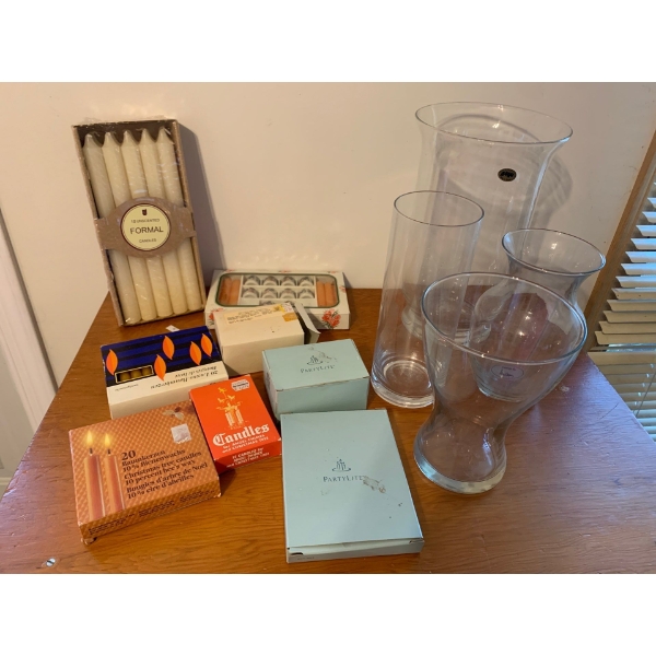 Vintage Candles, Party Lite, and Vases