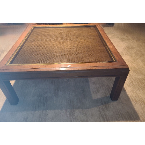 Coffee Table w/ Rattan Detail and Glass Top 36 W, 36 D, 15 T 