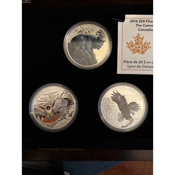 2016 $20 Canadian Lynx Regal Red-Tailed Hawk The Baronial Bald Eagle  Pure Silver Coin
3 Coins Total