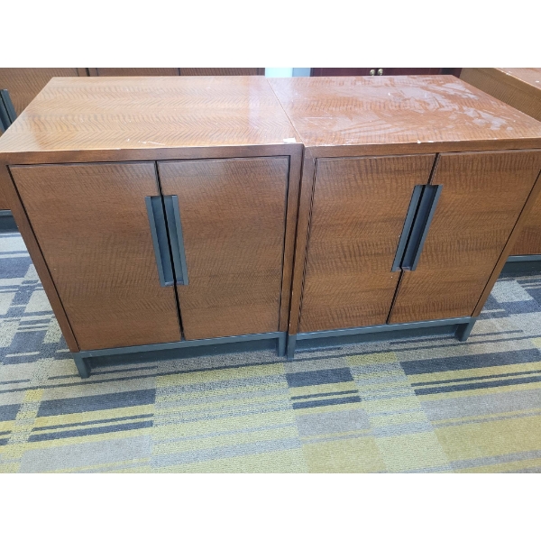 Two Wood Storage Cabinets with Metal Handles
