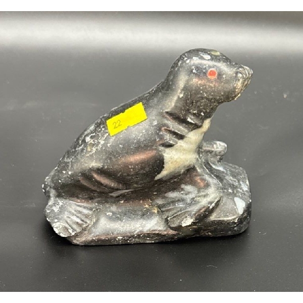 Soapstone Sea Lion Sculpture - Broken Off Tusks, Some Chipping 