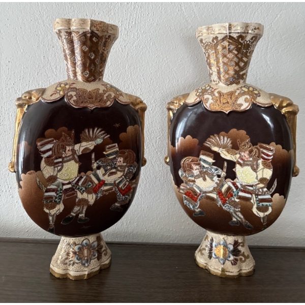 Antique Japanese Satsuma Vases 11T - Very Heavy