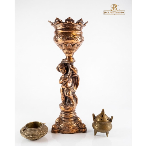  UNIQUE BOROCCO COPPER  PLANTER HOLDER STAND 19''INCHES HEIGHT,  CHINESE BRASS TRIPOD INCENSE BURNER