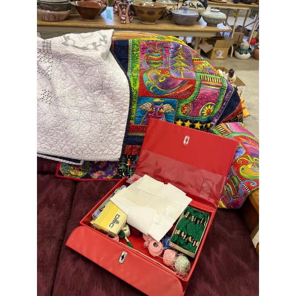 quilts and sewing kit