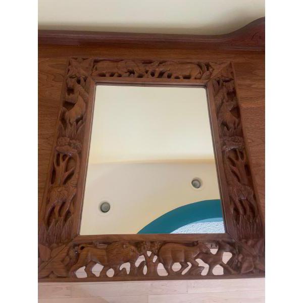 Mirror with Hand Carved Wooden Frame from Malawi 17 x 20