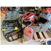 Image 1 : Mastercraft Pneumatic Brad Nailer/Finish Nailer, 2 helmets, a Tuff box and vintage gas tin 