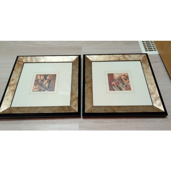 Botanical Wall Decor In Black & Gold Tone Frames 18"Tall