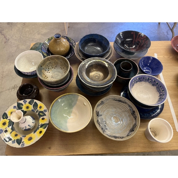 variety of pottery, bowls, and vases Lot, four variety of vases pots, cups, and cereal, dishes