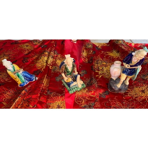 Chinese Robe & Clay Wiseman Statue Collection