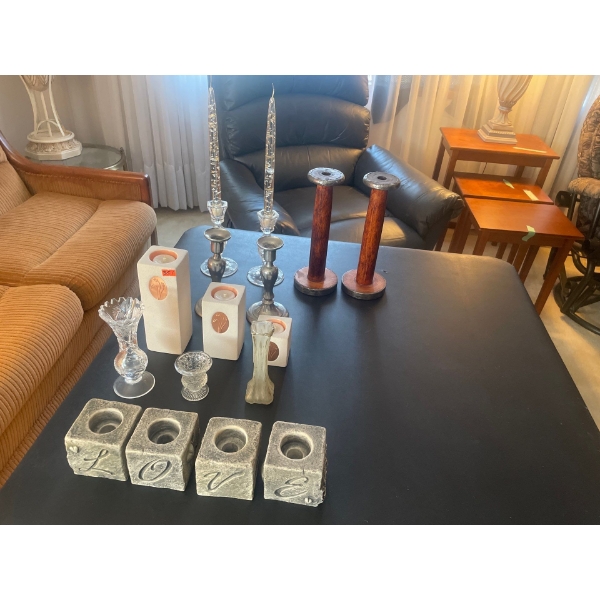 Collection of Candle Sticks, Candle Holders, Crystal, Metal, Ceramic and Glass.