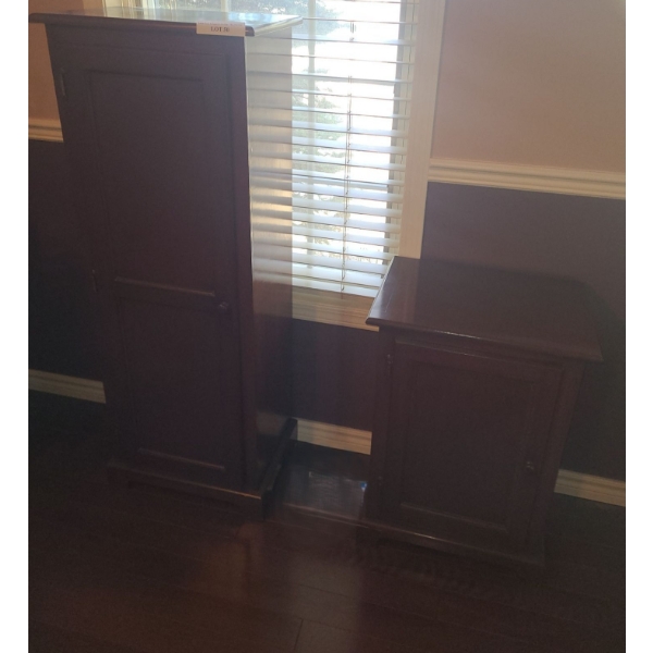 Pair of Wood Storage Cabinets.  Tall 19 1/2 w 51 1/2 h & Shorter 19 1/2 w 28 h