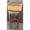 Image 3 : 3 Oak Bar Stools w/ Genuine Leather Upholstery & Decorative Woven Basket 30'Tall