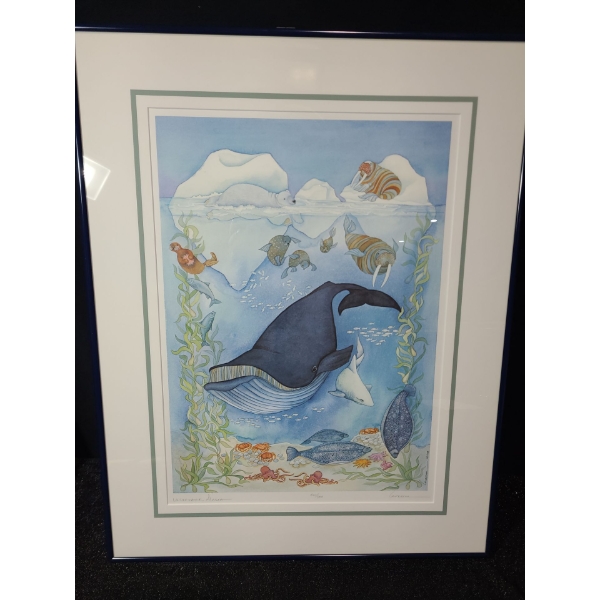 "Underwater Alaska",Artist:Barbara Lavallee,321/750,Offset Lithograph Framed Under Glass 22.5 X 28.5