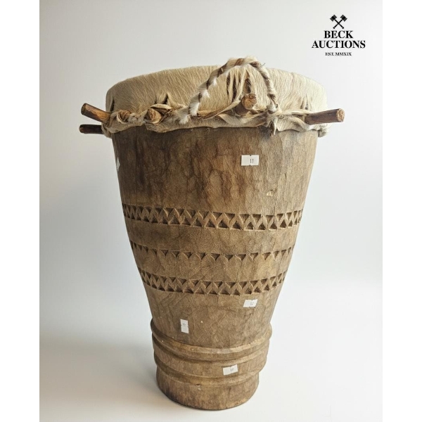  Vintage Hand-Carved African Ceremonial Drum 