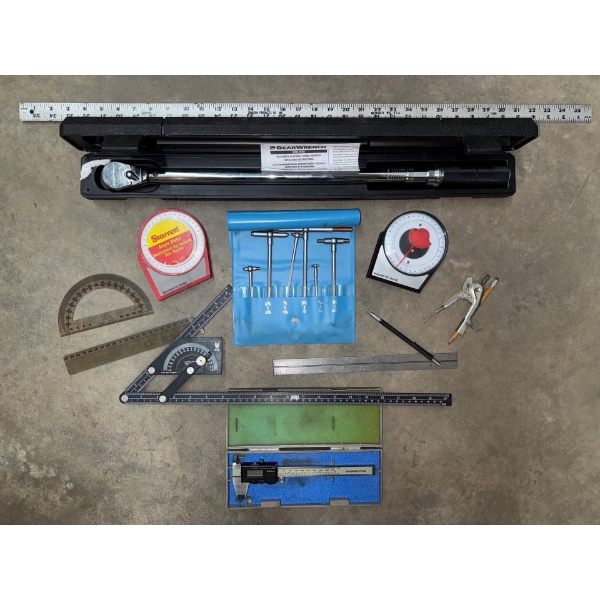 Collection Of Precision Measuring & Tightening Tools- Gear Wrench, Protractor, Allen Keys