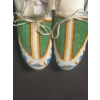 Image 2 : Beaded Leather Moccasins with Green, White, and Yellow Pattern