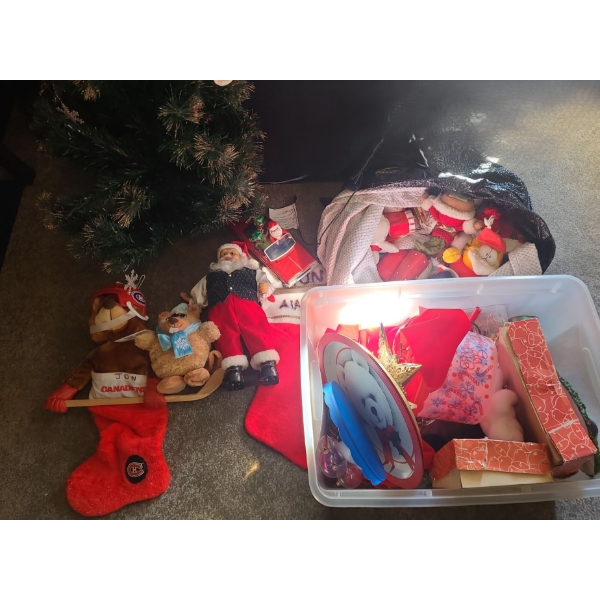 Holiday Tree 40 T (Plastic Strips w/ Snow Flocking),Ornaments, Stockings and More!