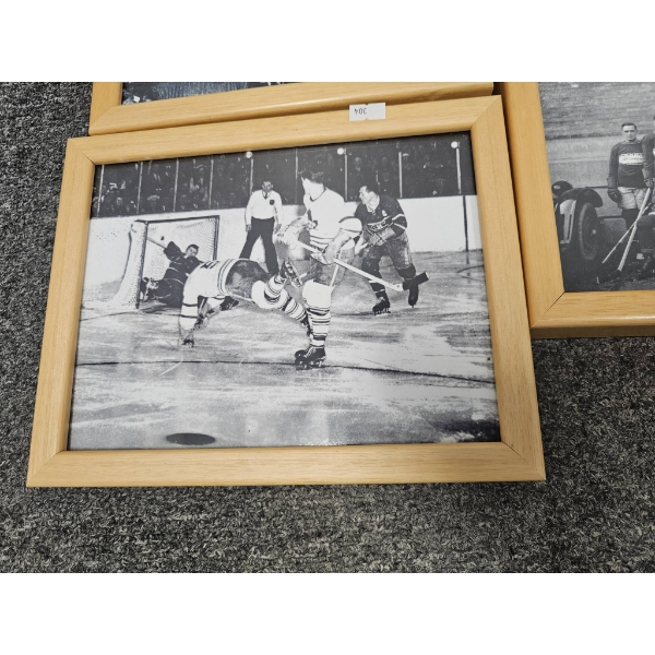 Three Framed Vintage Black-and-White Hockey Photographs