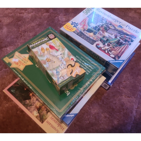 Several 500 Piece Puzzles and Vintage Super Quiz II Game 