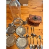 Image 2 : Canadian Dominion glass milk bottle circa 1948, apple slicer, spoon collection, silver plated coaste