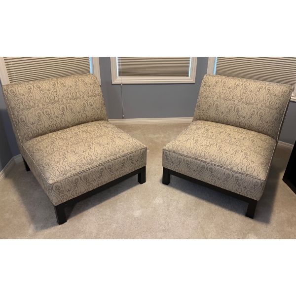 Upholstered Slipper Chairs with Patterned Fabric