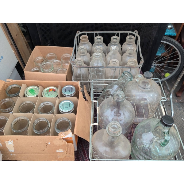 Glass Jars and Bottles in Crates and Boxes