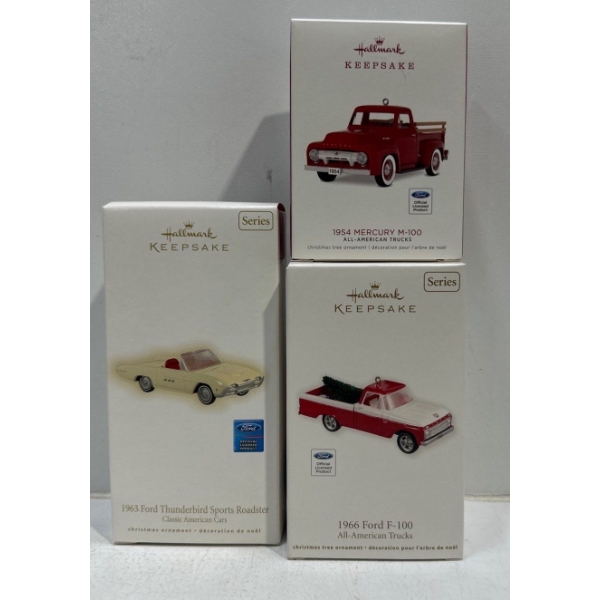 Vehicles-1954 M-100, 1963 Thunderbird Sports Roadster, 1966 F-150 Hallmark Ornaments 