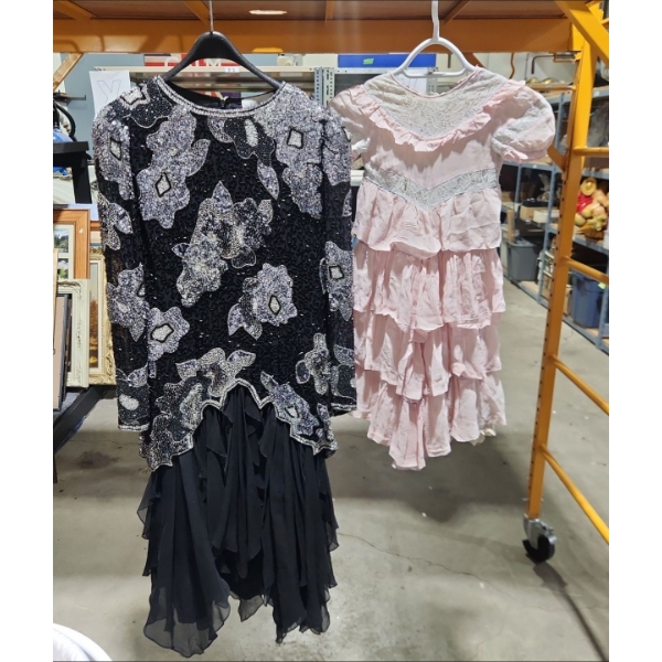 Heavy Sequenced 80's Party Dress by Stefano SZ 14 and Antique 3 Piece Little Girls Dress