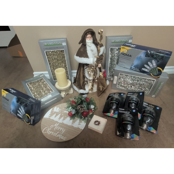 Lux Christmas Collection - Boujie Santa In Olive OverCoat New Holiday Garland Holographic Bulbs 