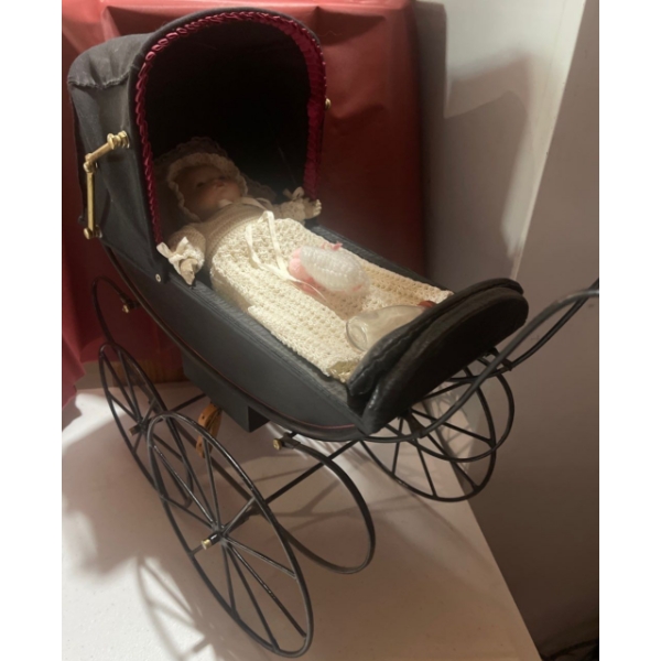 Antique Baby Buggy Containing A Bunting Bundle Of Joy 15T.