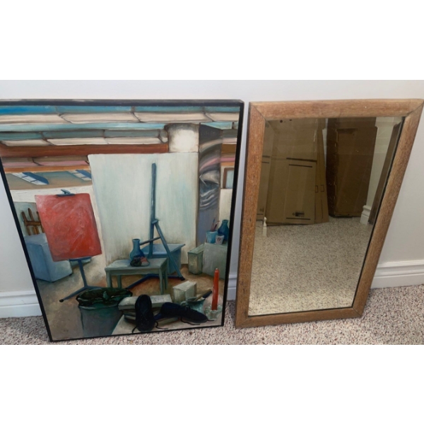 Mid Century Painting w/ Decorative Vintage Wall Mirror 14T
