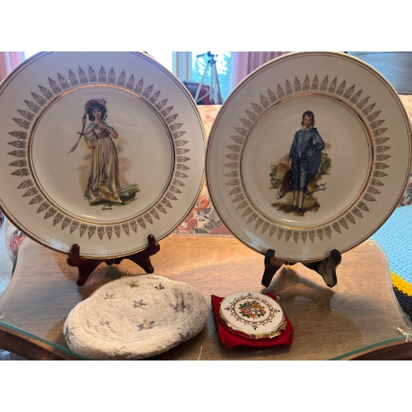 2 collector plates made by wood and Sons in England blue boy and pinky lorance . Along with a beaded