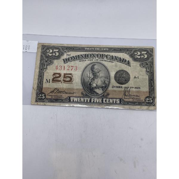 1923 25 Cent Dominion of Canada Banknote