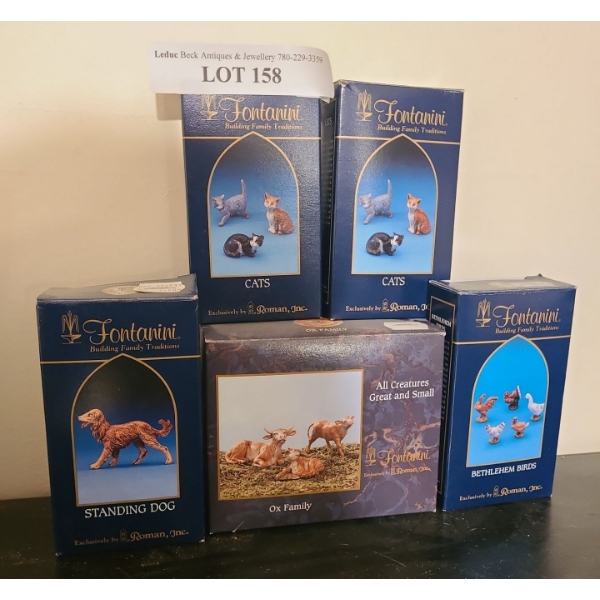 Fontanini Nativity Decor: Cats, Standing Dog, Ox Family & Bethlehem Birds