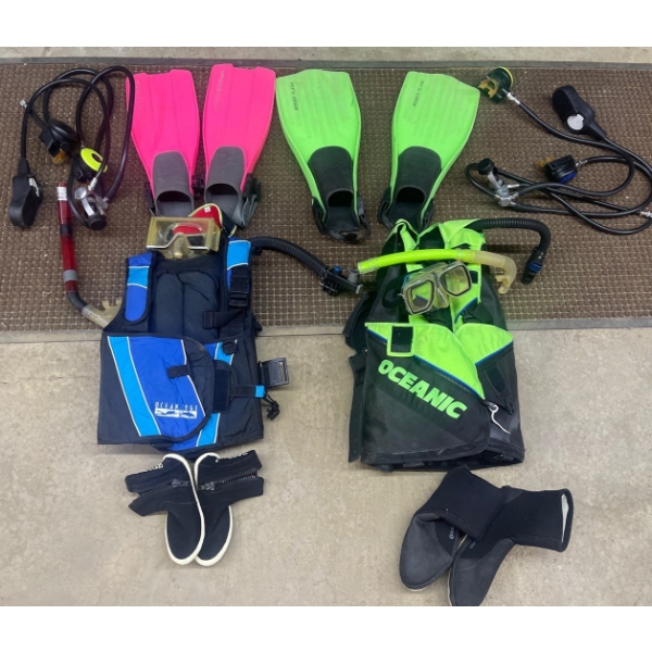 His & Her Oceanic & Ocean edge Scuba Gear- Flippers, Masks, Goggles, Water Shoes