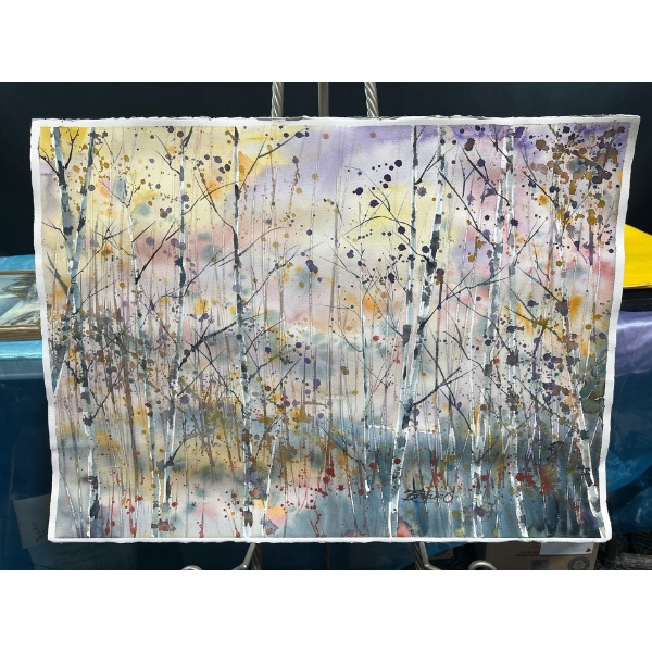 Signed Original Watercolour Forest 30Wx22H
