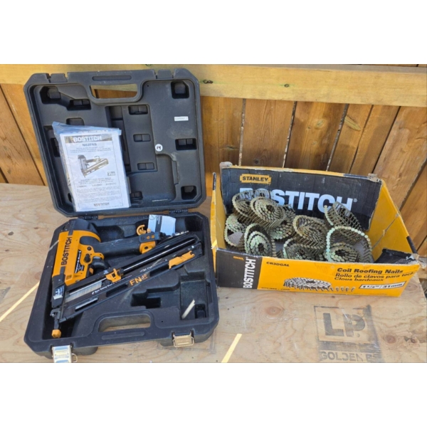 Bostitch N62FNB Angled Finish Nailer with Case and Roofing Nails