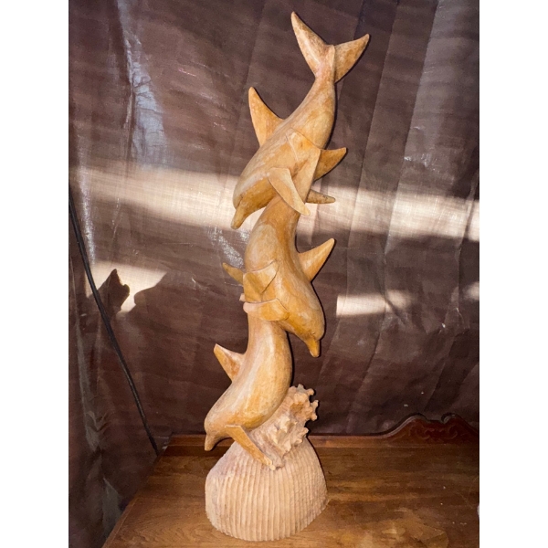 Hand Carved Sandlewood Dolphin Trio 39T