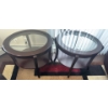 Image 3 : Pair Of Modern Minimalist 2 Tiered Mahogany End Tables w/ Glass Top 30x25