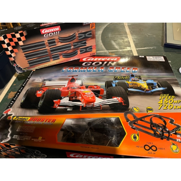 slot car track never used Carrera go formula speed with turbo booster and extra cross tracks model n