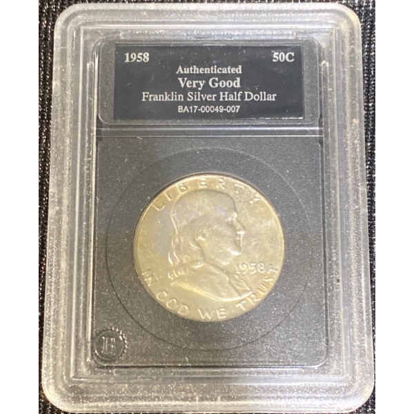 Authenticated Very Good 1958 Franklin Silver Half Dollar