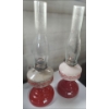 Pair of Vintage Glass Oil Lamps w/ Red Bases 6.5 W, 21 T 