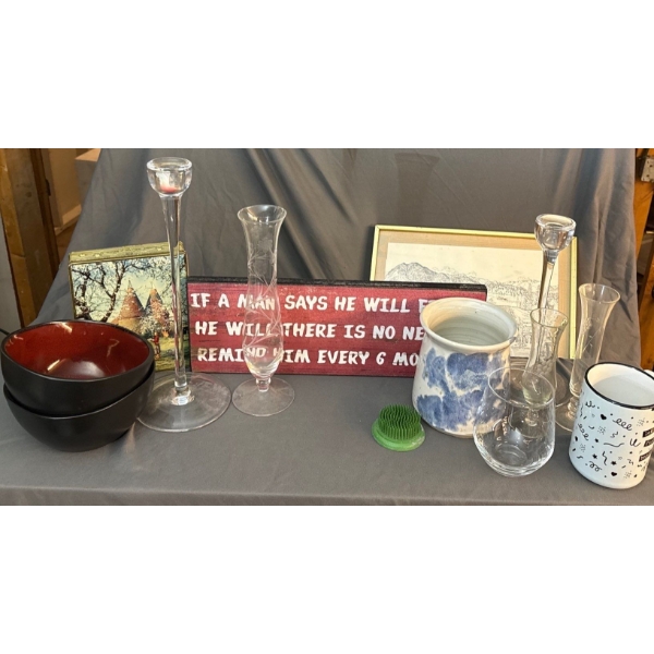 Large Homewares Collection - Glassware, Art Print, Big Box of Tupperware, Decor, Decorative Plates 