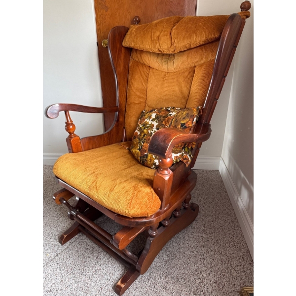Antique Oak Wingback Nursing Glider / Rocking Chair w/ Autumn Upholstery 32T