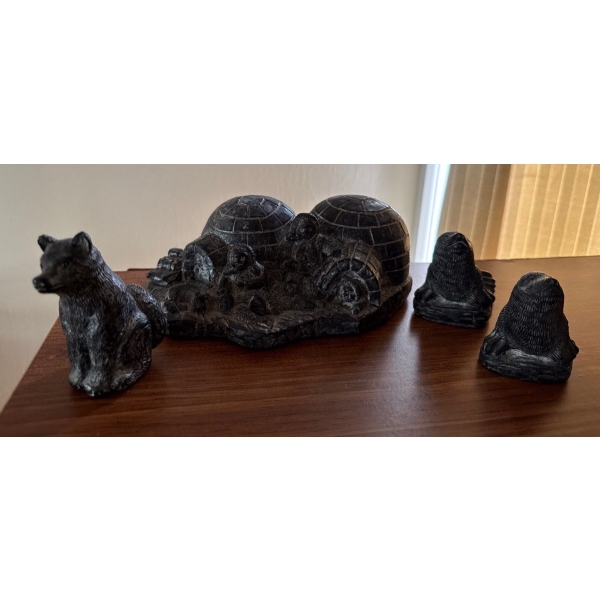 A Wolf Original Indigenous Art Sculptures, Hand Made in Canada - 4Pcs, 8L 